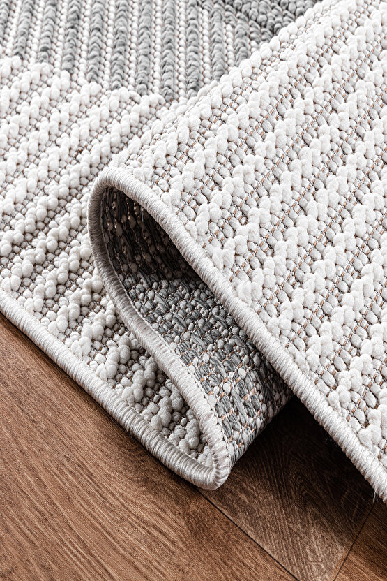Mumbai 321 Gri - Beyaz Yumuşak Dokulu Halı Kilim Salon Mutfak Koridor  Yolluk Dokuma Makine Halısı