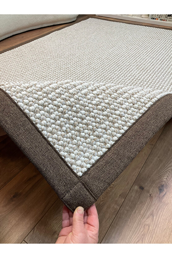 Macro Kumaş Bordür Bej Bukle Kahve Bordür Halı Salon Koridor Mutfak Halısı Kilim S262