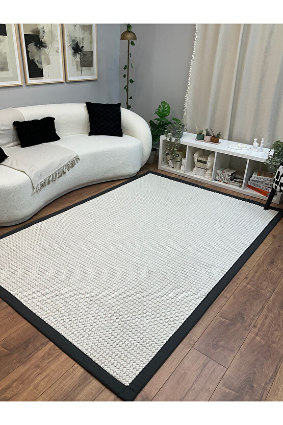 Kumaş Bordür Beyaz Bukle Anrasit Bordür  Halı Salon Koridor Mutfak Çocuk Odası Halısı  Kilim S258