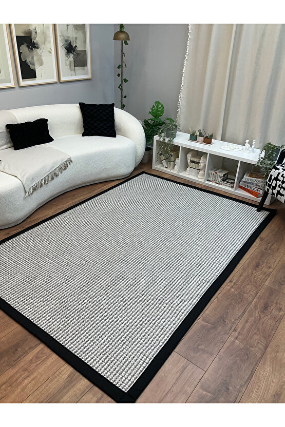Kumaş Bordür Gri Bukle Siyah Bordür  Halı Salon Koridor Mutfak Çocuk Odası Halısı  Kilim S270