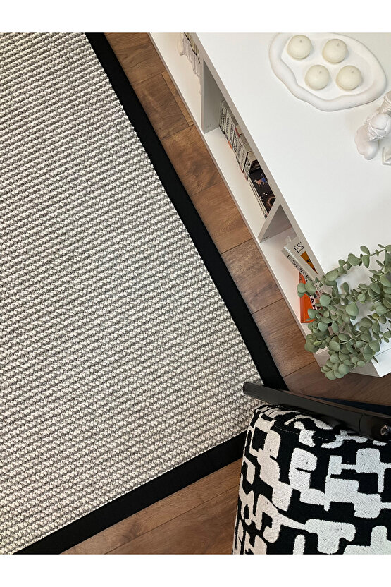 Kumaş Bordür Gri Bukle Siyah Bordür  Halı Salon Koridor Mutfak Çocuk Odası Halısı  Kilim S270