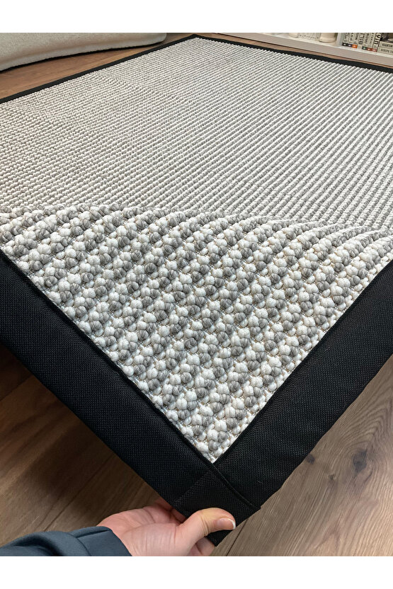 Kumaş Bordür Gri Bukle Siyah Bordür  Halı Salon Koridor Mutfak Çocuk Odası Halısı  Kilim S270