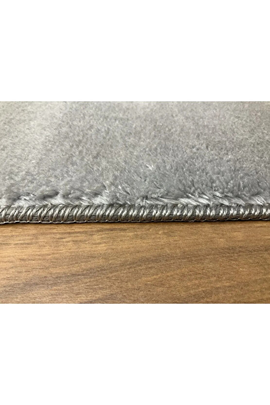 Puffy Gri Oval Örgü Saçaklı Peluş Yumuşacık Yıkanabilir Kaymaz Taban Halı Salon Oturma Odası