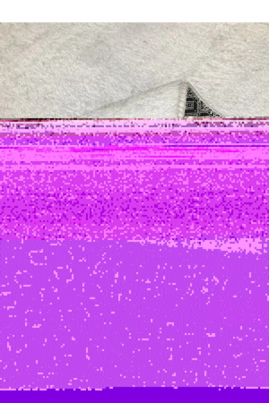 Puffy Beyaz Oval Örgü Saçaklı Peluş Yumuşacık Yıkanabilir Kaymaz Taban Halı Salon Oturma Odası