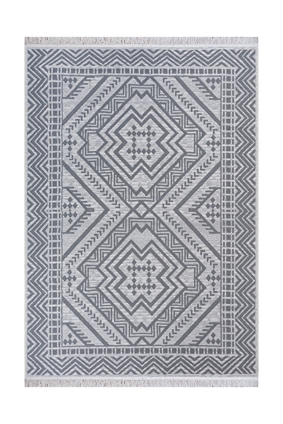 Macro Bohem Touch Serisi Çift Taraflı Dokuma Pamuklu Kilim 1701 Siyah