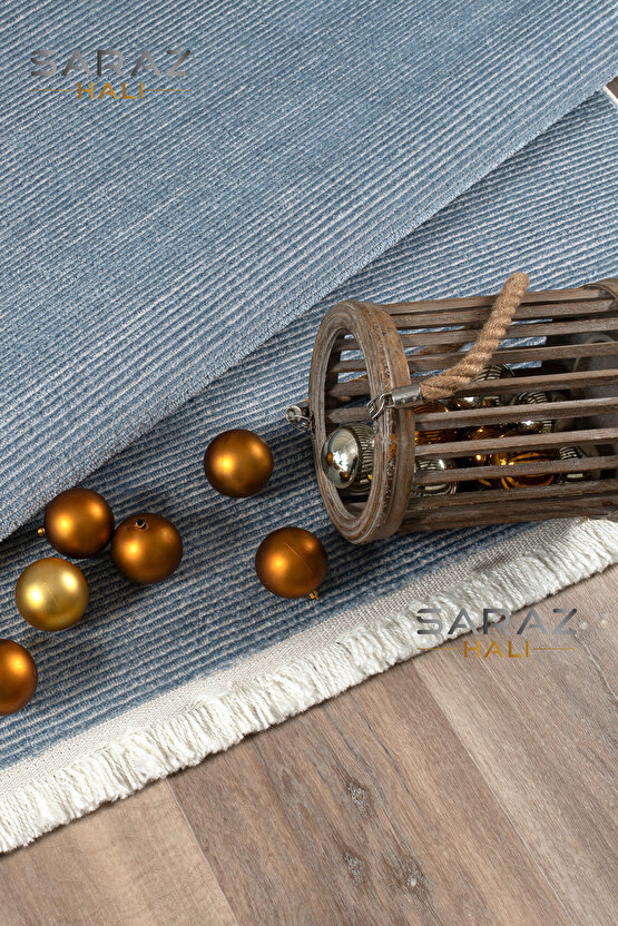 Parma Düz Mavi Model Dokuma Halı Kilim Yolluk Salon Halısı Modern Dokuma