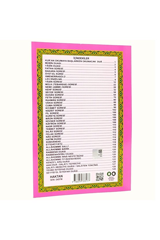 Türkçe-arapça-okunuş Pembe Renk Orta Boy Yasini Şerif 128 S