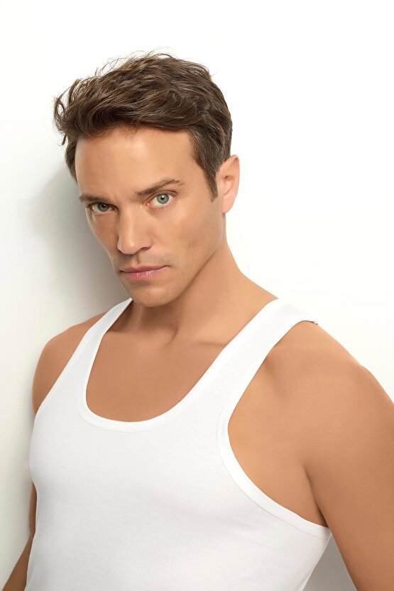 106 1 Adet Erkek Pamuklu Arkası Çapraz Rambo Beyaz Atlet