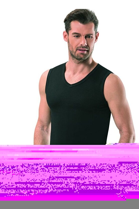 3lü Erkek Siyah V Yaka Atlet