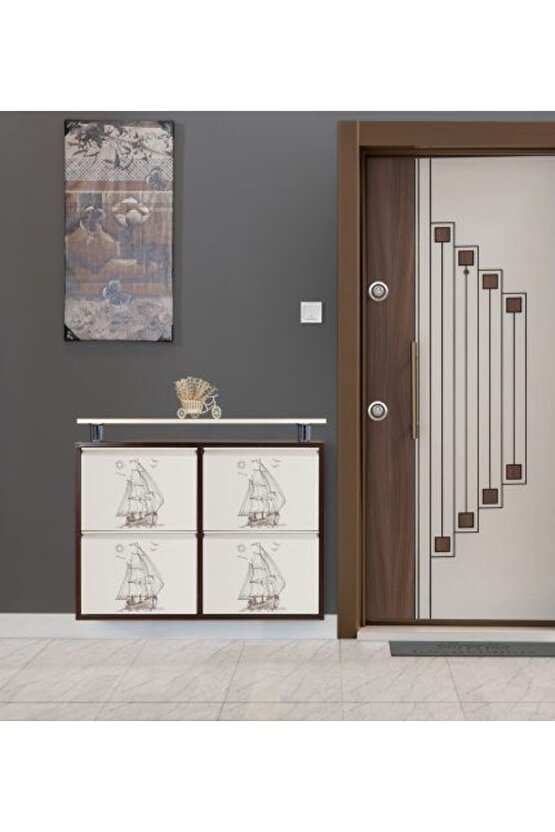 2+2 Metal Ayakkabılık (Kahve-Krem-Gemi) | Dar Alanlar İçin Akıllı Çözüm