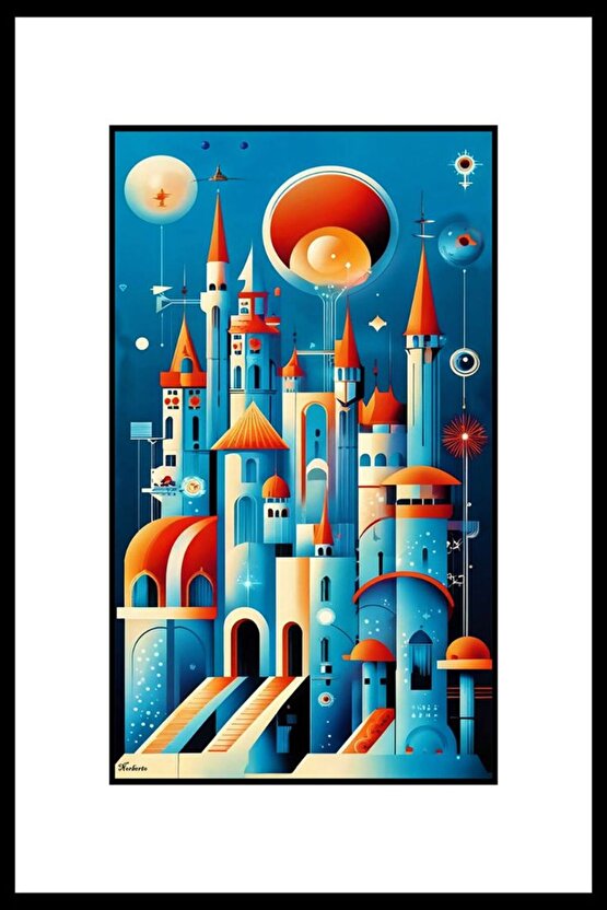 Mavi Şatolar Digital Art ( ÇERÇEVESİZ - ÇERÇEVE YOKTUR ) ( ULTRA HD ) FOLYO AFİŞ - POSTER