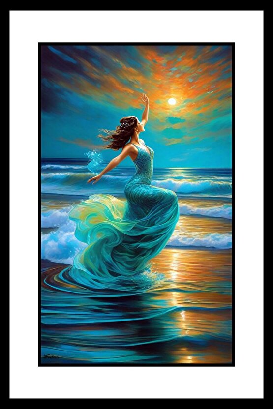 Deniz Kadın Güneş Digital Art ( ÇERÇEVESİZ - ÇERÇEVE YOKTUR ) ( ULTRA HD ) FOLYO AFİŞ - POSTER