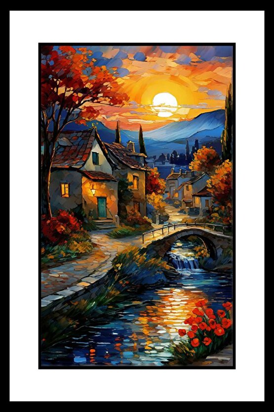 Kasaba Köprüsü Digital Art ( ÇERÇEVESİZ - ÇERÇEVE YOKTUR ) ( ULTRA HD ) FOLYO AFİŞ - POSTER