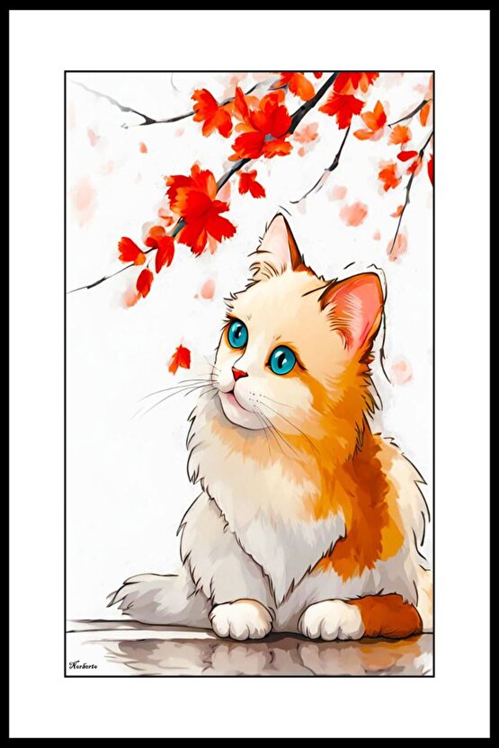 Tatlı Minik Kedi Digital Art ( ÇERÇEVESİZ - ÇERÇEVE YOKTUR ) ( ULTRA HD ) FOLYO AFİŞ - POSTER