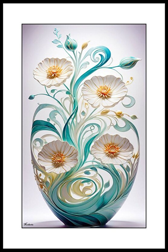 Çiçek Desenli Vazo Digital Art ( ÇERÇEVESİZ - ÇERÇEVE YOKTUR ) ( ULTRA HD ) FOLYO AFİŞ - POSTER