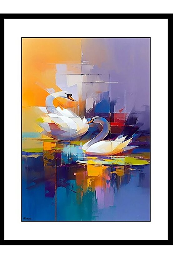 Kuğular Digital Art ( ÇERÇEVESİZ - ÇERÇEVE YOKTUR ) ( ULTRA HD ) FOLYO AFİŞ - POSTER