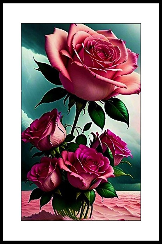 Kırmızı Güller Digital Art ( ÇERÇEVESİZ - ÇERÇEVE YOKTUR ) ( ULTRA HD ) FOLYO AFİŞ - POSTER