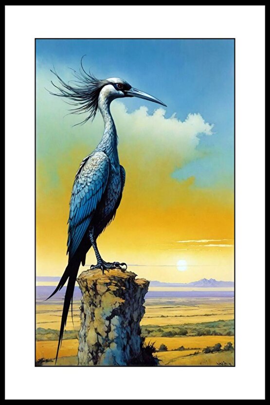 Taştaki Kuş Digital Art ( ÇERÇEVESİZ - ÇERÇEVE YOKTUR ) ( ULTRA HD ) FOLYO AFİŞ - POSTER