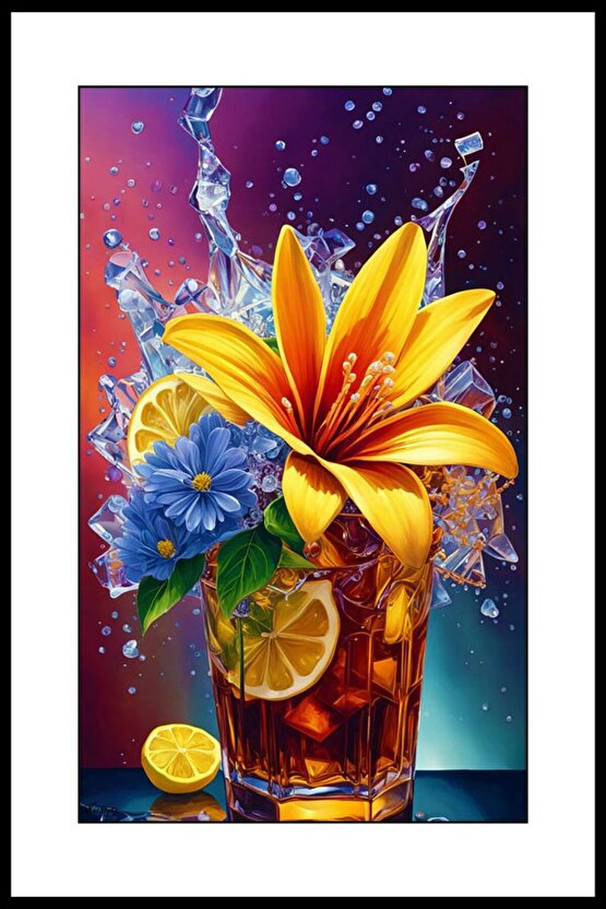 Çiçekli Kokteyl Digital Art ( ÇERÇEVESİZ - ÇERÇEVE YOKTUR ) ( ULTRA HD ) FOLYO AFİŞ - POSTER