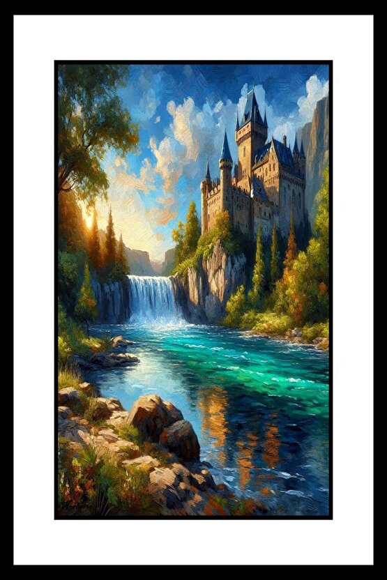 Şelale ve Manzara Digital Art ( ÇERÇEVESİZ - ÇERÇEVE YOKTUR ) ( ULTRA HD ) FOLYO AFİŞ - POSTER