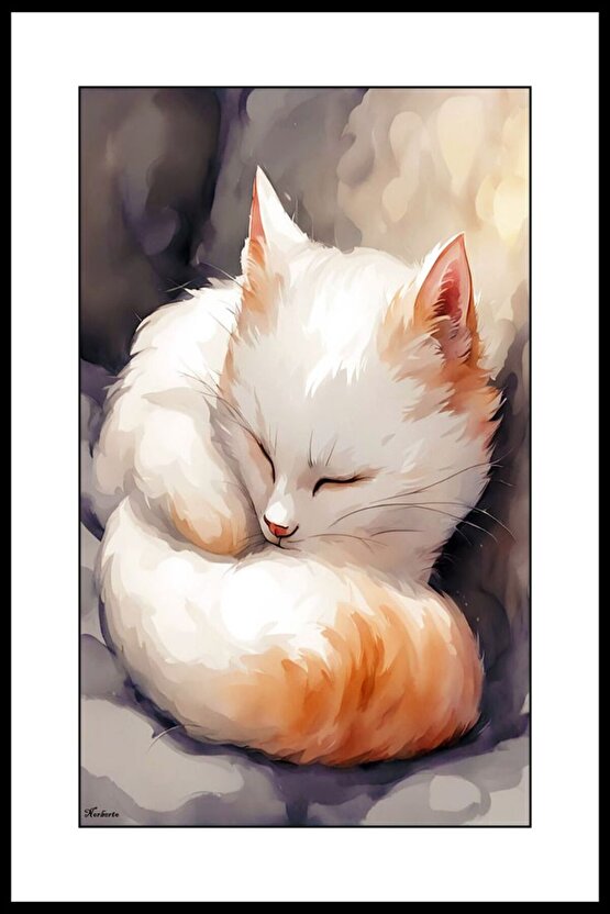 Beyaz Minik Kedim Digital Art ( ÇERÇEVESİZ - ÇERÇEVE YOKTUR ) ( ULTRA HD ) FOLYO AFİŞ - POSTER