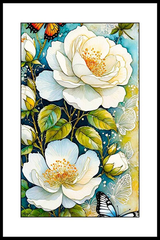 İki Beyaz Gül Digital Art ( ÇERÇEVESİZ - ÇERÇEVE YOKTUR ) ( ULTRA HD ) FOLYO AFİŞ - POSTER