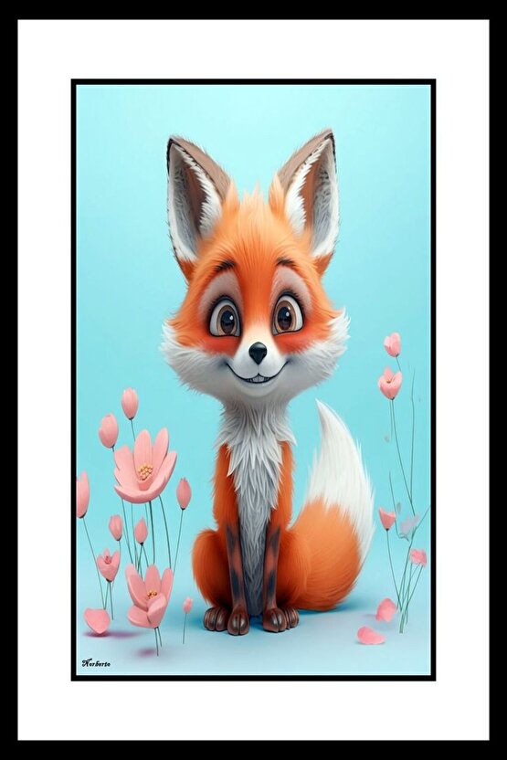 Minik Tatlı Yavru Tilki Digital Art ( ÇERÇEVESİZ - ÇERÇEVE YOKTUR ) ( ULTRA HD ) FOLYO AFİŞ - POSTER
