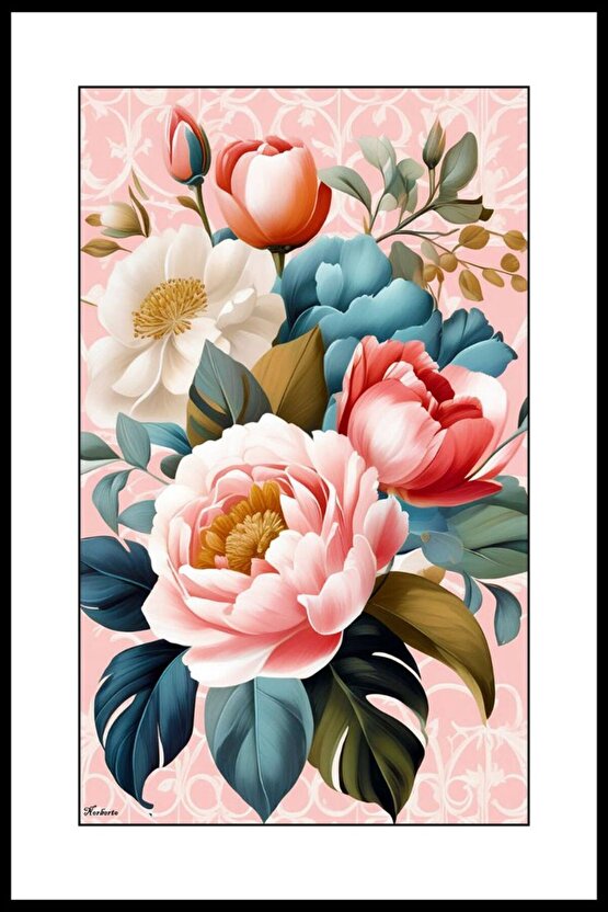 Beyaz Pembe Güller Digital Art ( ÇERÇEVESİZ - ÇERÇEVE YOKTUR ) ( ULTRA HD ) FOLYO AFİŞ - POSTER