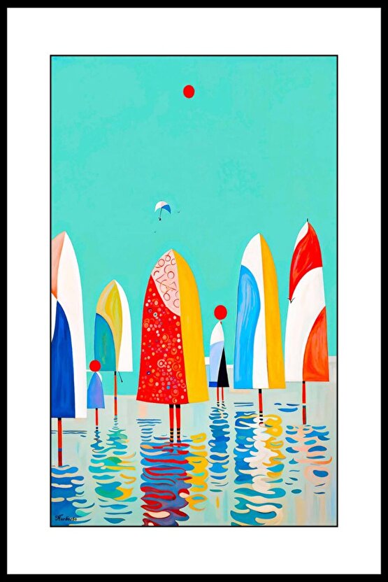 Renkli Şemşiyeler Digital Art ( ÇERÇEVESİZ - ÇERÇEVE YOKTUR ) ( ULTRA HD ) FOLYO AFİŞ - POSTER