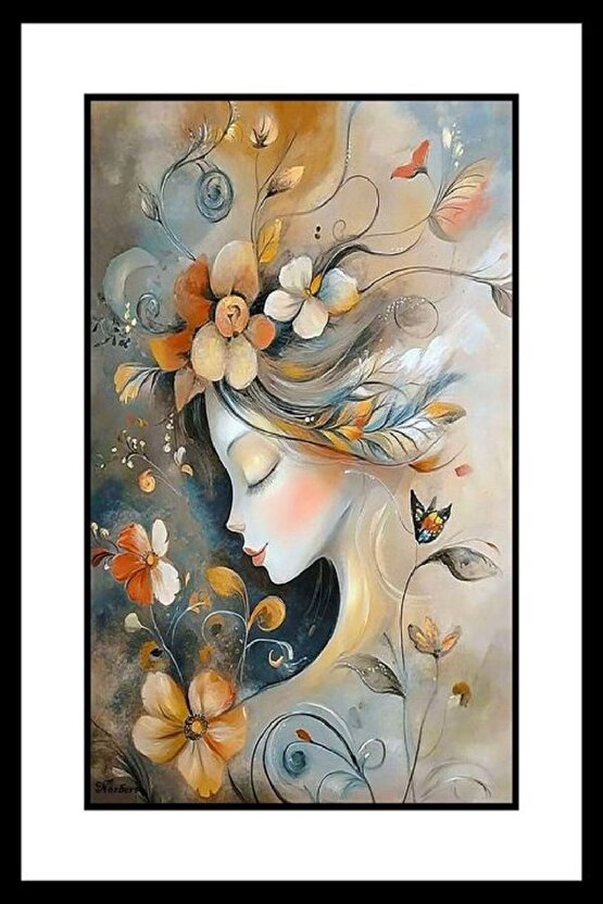 Kadın ve Çiçekler Digital Art ( ÇERÇEVESİZ - ÇERÇEVE YOKTUR ) ( ULTRA HD ) FOLYO AFİŞ - POSTER