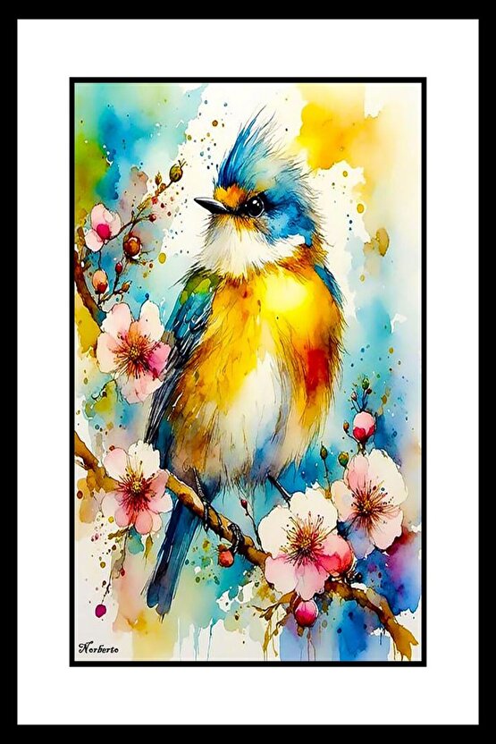 Çiçekler ve Minik Kuş Digital Art ( ÇERÇEVESİZ - ÇERÇEVE YOKTUR ) ( ULTRA HD ) FOLYO AFİŞ - POSTER