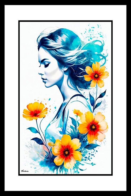 Güller ve Kadın Digital Art ( ÇERÇEVESİZ - ÇERÇEVE YOKTUR ) ( ULTRA HD ) FOLYO AFİŞ - POSTER