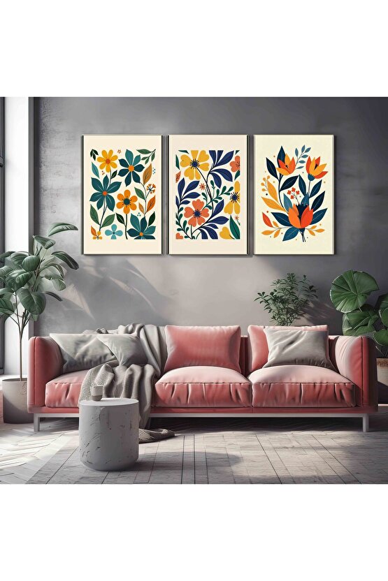Matisse - Boho - Art Deco - Soyut - Doğa ( 3 lü Çerçevesiz ) Poster - Afiş - Tablo KR2C00027