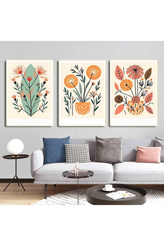 Matisse - Boho - Art Deco - Soyut - Doğa ( 3 lü Çerçevesiz ) Poster - Afiş - Tablo KR2C00111