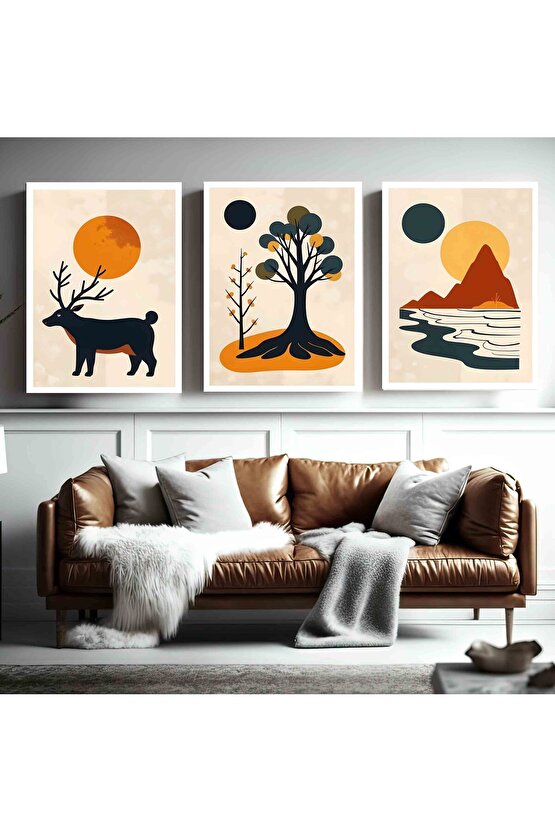 Matisse - Boho - Art Deco - Soyut - Doğa ( 3 lü Çerçevesiz ) Poster - Afiş - Tablo KR2C01036