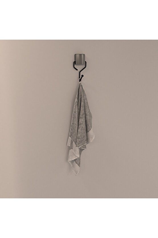 Dekoratif Yapıştırmalı Banyo- Mutfak Metal Tekli Kancalı Askı Siyah Pratik Vidasız Montaj Dc-5052