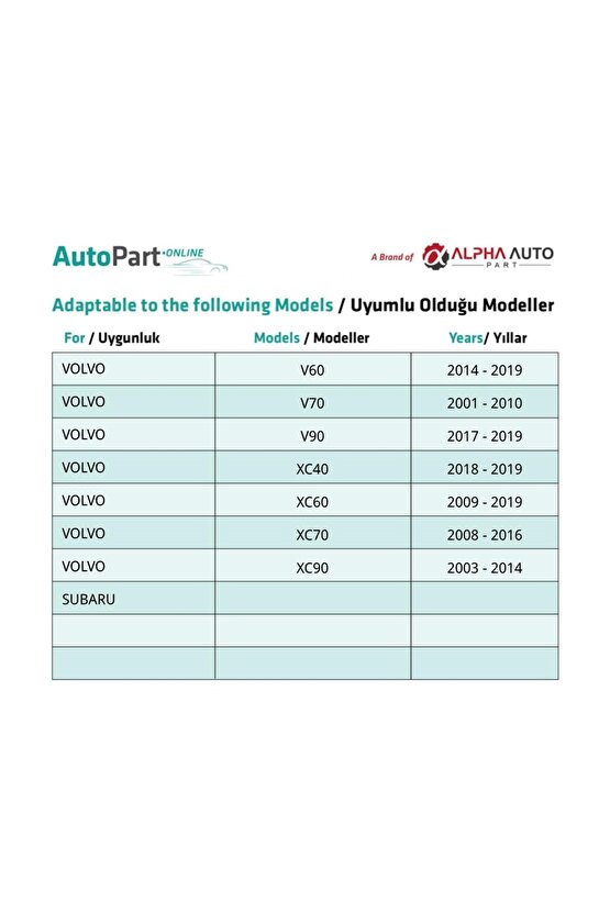 Volvo Subaru için Çamurluk Tamponu İtmeli Klips - 50 Adet