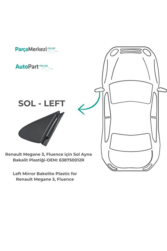 Renault Megane 3, Fluence için Sol Ayna Bakalit Plastiği