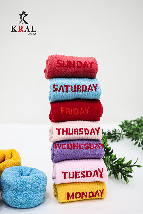 Kadın Çorap 7 Çift Renkli (Haftanın Günleri) Termal Havlu Kışlık Çorap