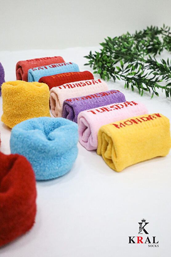 Kadın Çorap 7 Çift Renkli (Haftanın Günleri) Termal Havlu Kışlık Çorap