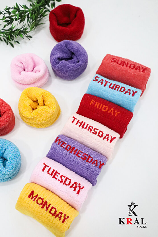 Kadın Çorap 7 Çift Renkli (Haftanın Günleri) Termal Havlu Kışlık Çorap