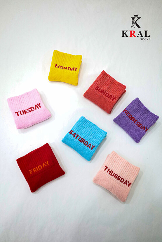 Kadın Çorap 7 Çift Renkli (Haftanın Günleri) Termal Havlu Kışlık Çorap