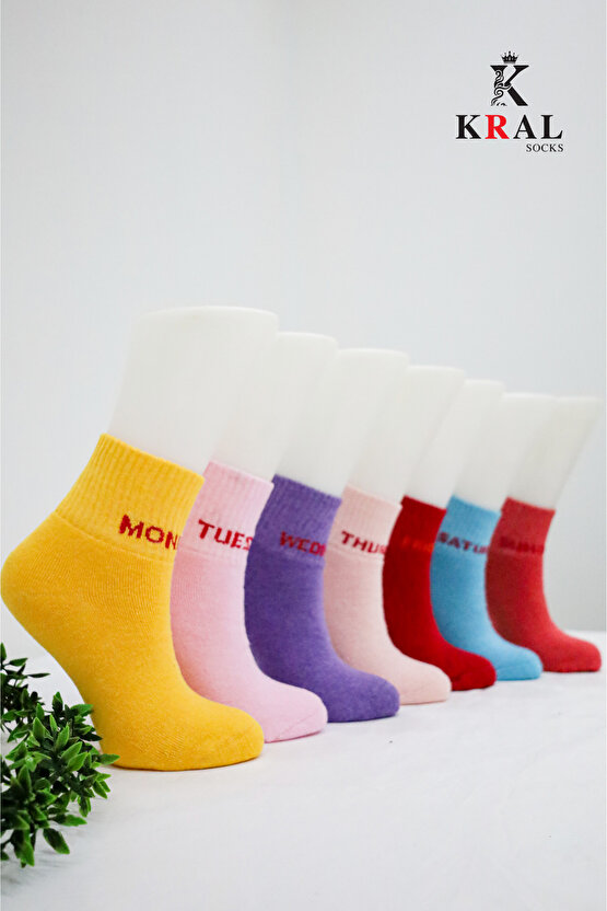Kadın Çorap 7 Çift Renkli (Haftanın Günleri) Termal Havlu Kışlık Çorap