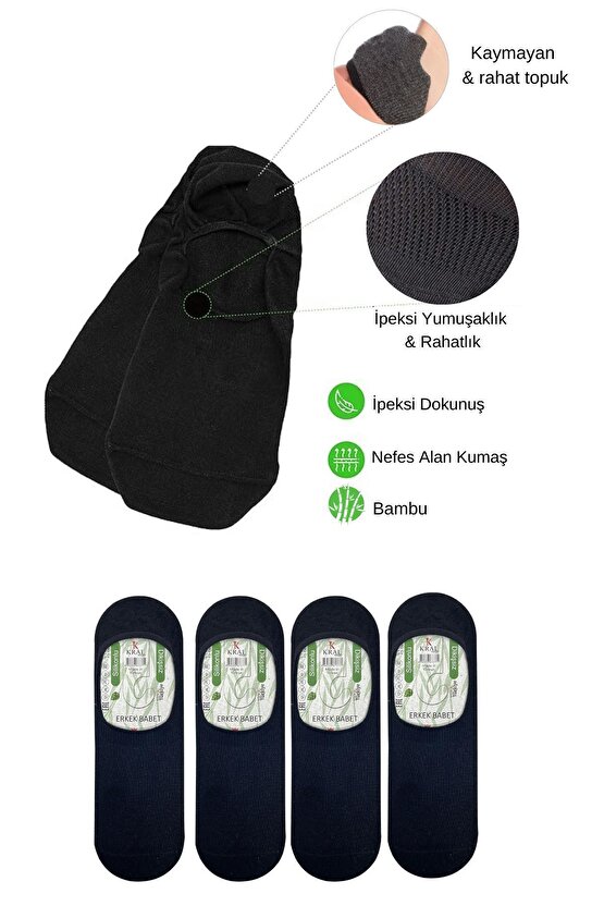 Erkek Babet Çorap ( Bambu Dikişsiz Parfümlü 4 Çift Silikonlu) Babet