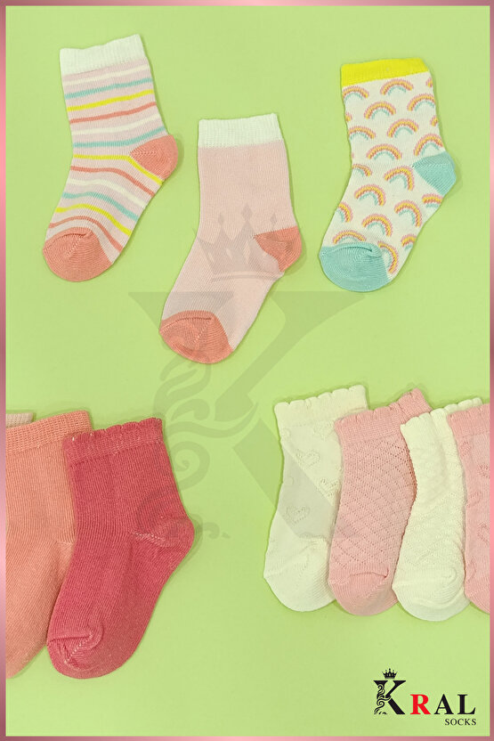 Kız Çocuk Çorap (10 ÇİFT) Desenli Kısa Patik Bebek Çorap