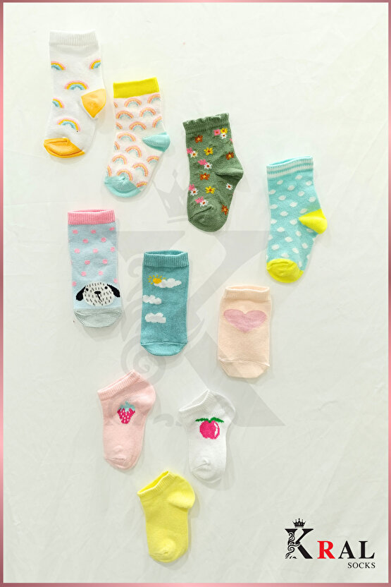 Kız Çocuk Çorap (10 ÇİFT) Desenli Kısa Patik Bebek Çorap