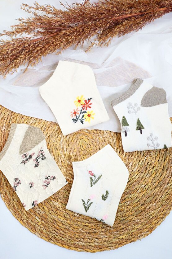 4 Çift Kadın Çorap (Trend) Desenli Kısa Patik Çorap Yeni Sezon