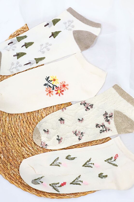 4 Çift Kadın Çorap (Trend) Desenli Kısa Patik Çorap Yeni Sezon