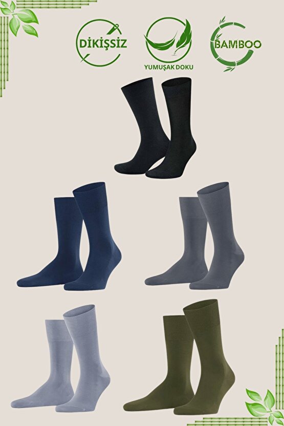 Bambu Erkek Soket Düz Uzun Çorap Klasik Yazlık Dikişsiz 5li Premium Set