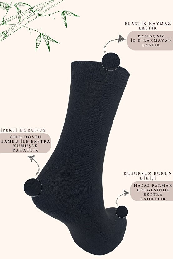 Kadın Çorabı Ter Emici Dikişsiz Extra Soft Model Soket Uzun Bambu Çorap (3 ÇİFT) Asorti Renk